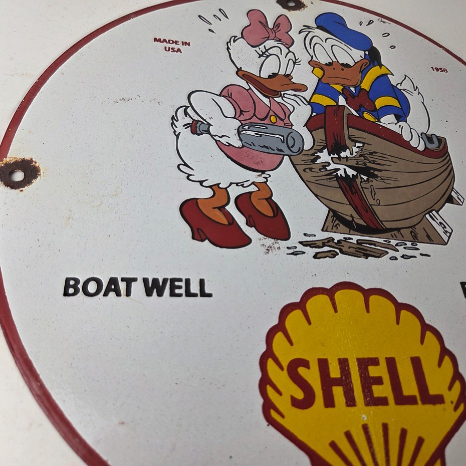 Vintage Boat Shell Gasoline Sign – Walt Disney Old Wooden Boat Gas Oil Pump Sign