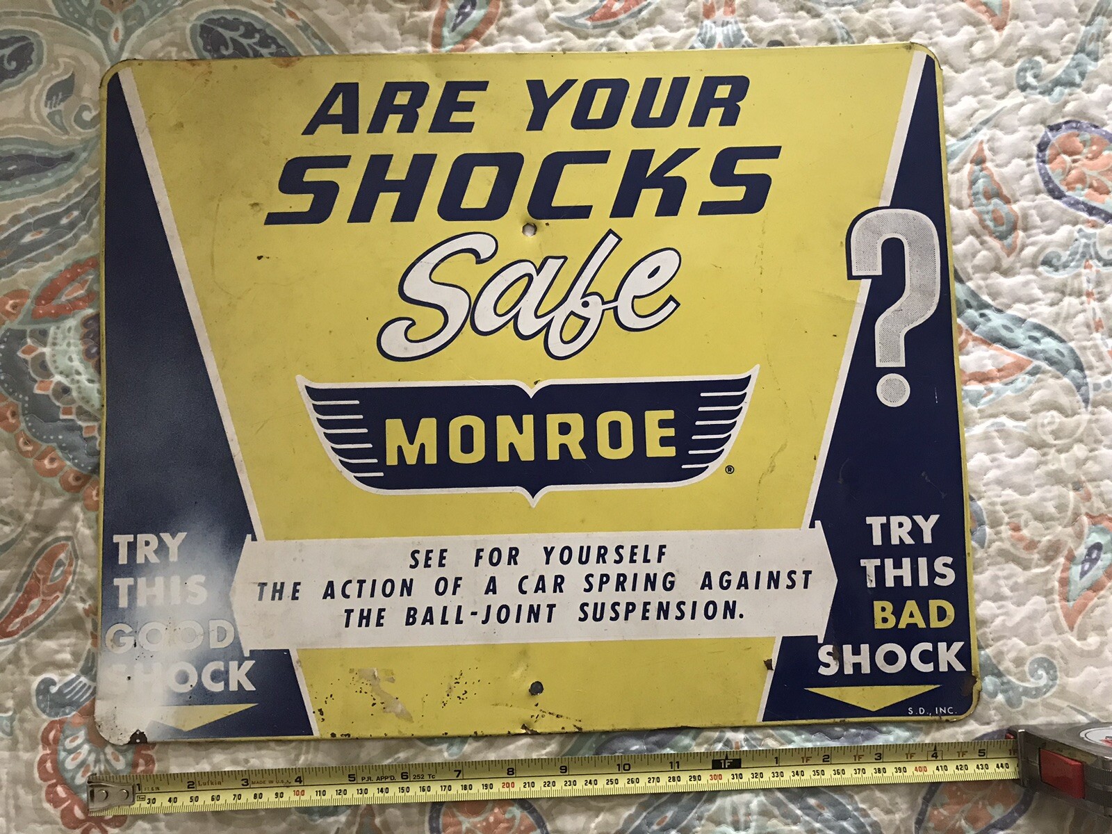 AUTHENTIC, RARE, ORIGINAL MONROE SHOCKS METAL ADVERTISING SIGN SCARCE L👀K 👈🏻