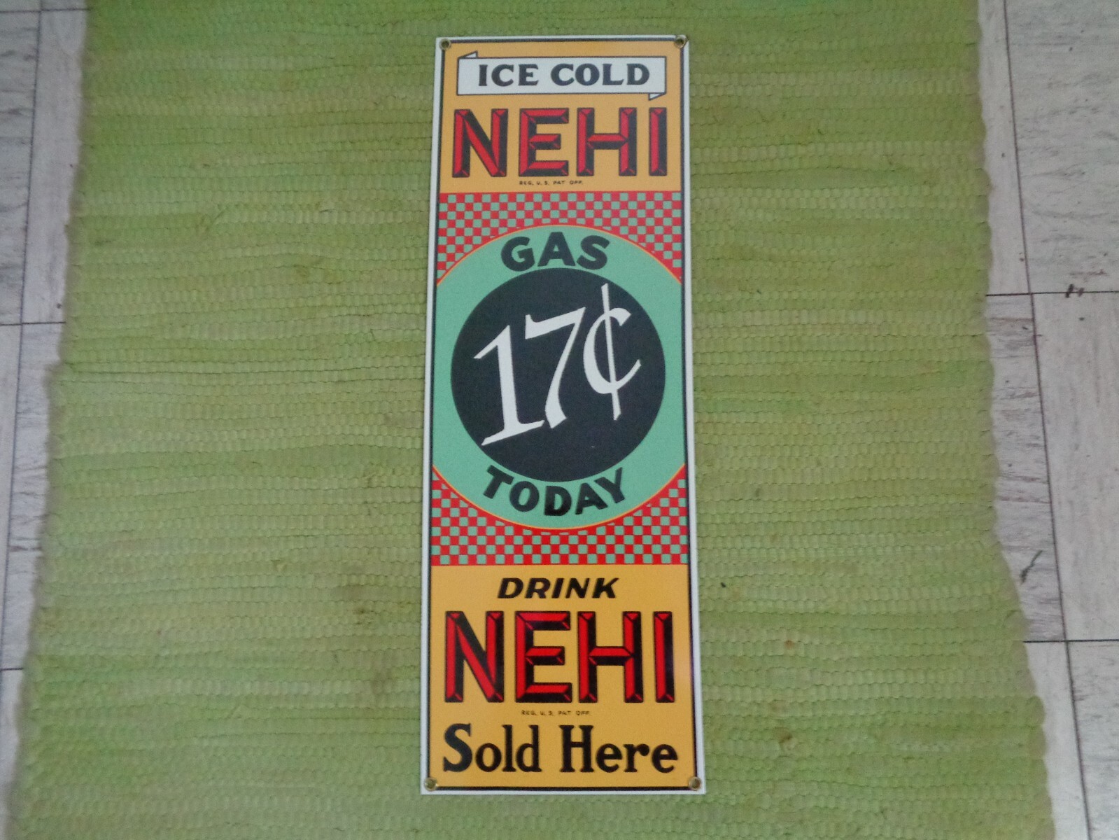 Vintage Drink Nehi Gas 17¢ PORCELAIN SIGN Advertising Soda Sold Here Gas & Oil