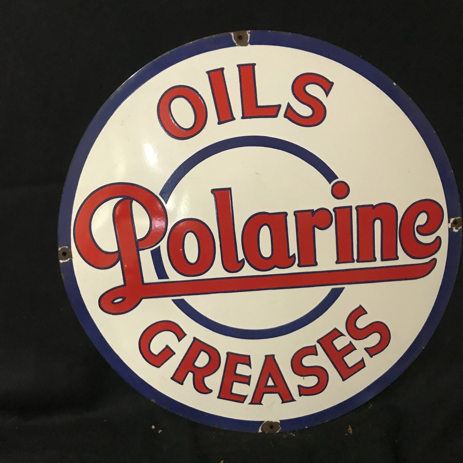 POLARINE GREASES OILS ADVERTISING PORCELAIN ENAMEL SIGN 30 IN ROUND SS