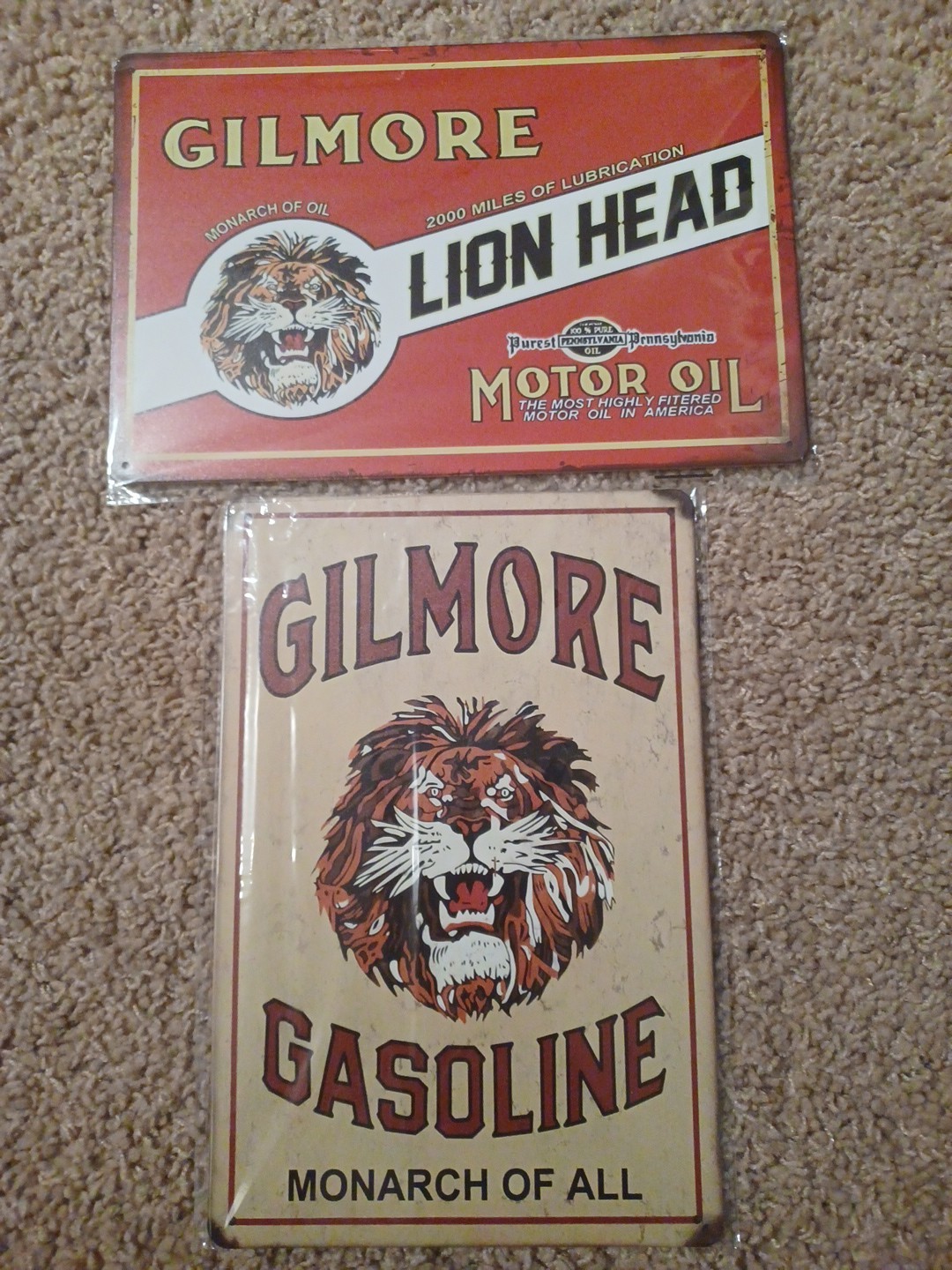 Gilmore Motor Oil Metal Sign Lot Of 2! New. Have Vintage Look!