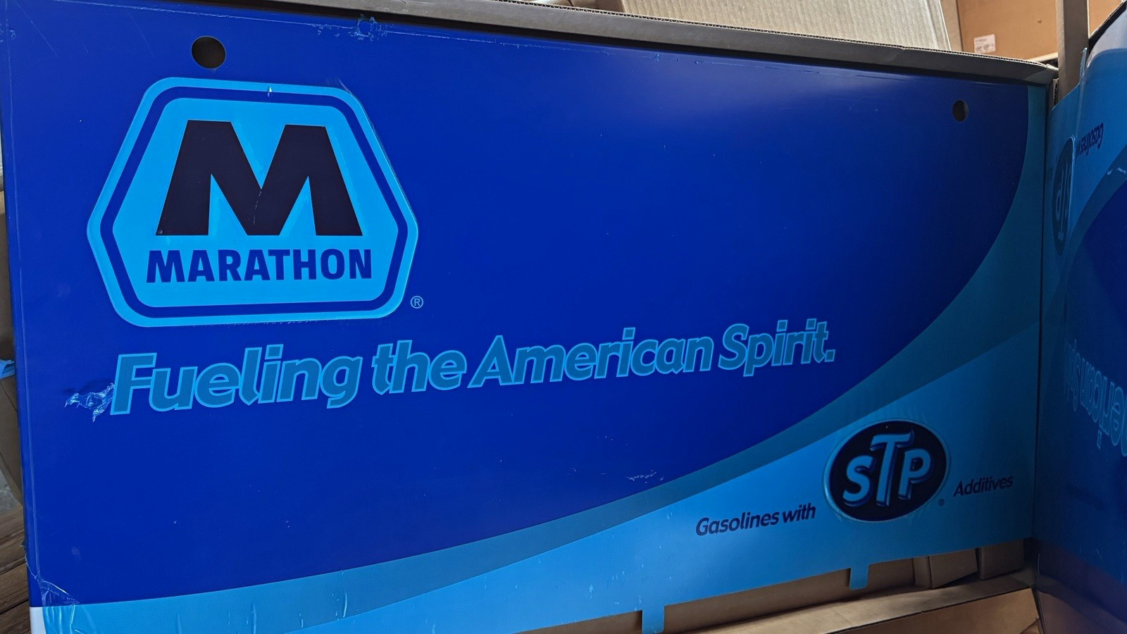 Marathon “Fueling the American Spirit” STP Gasoline Dispenser door Sign Blue