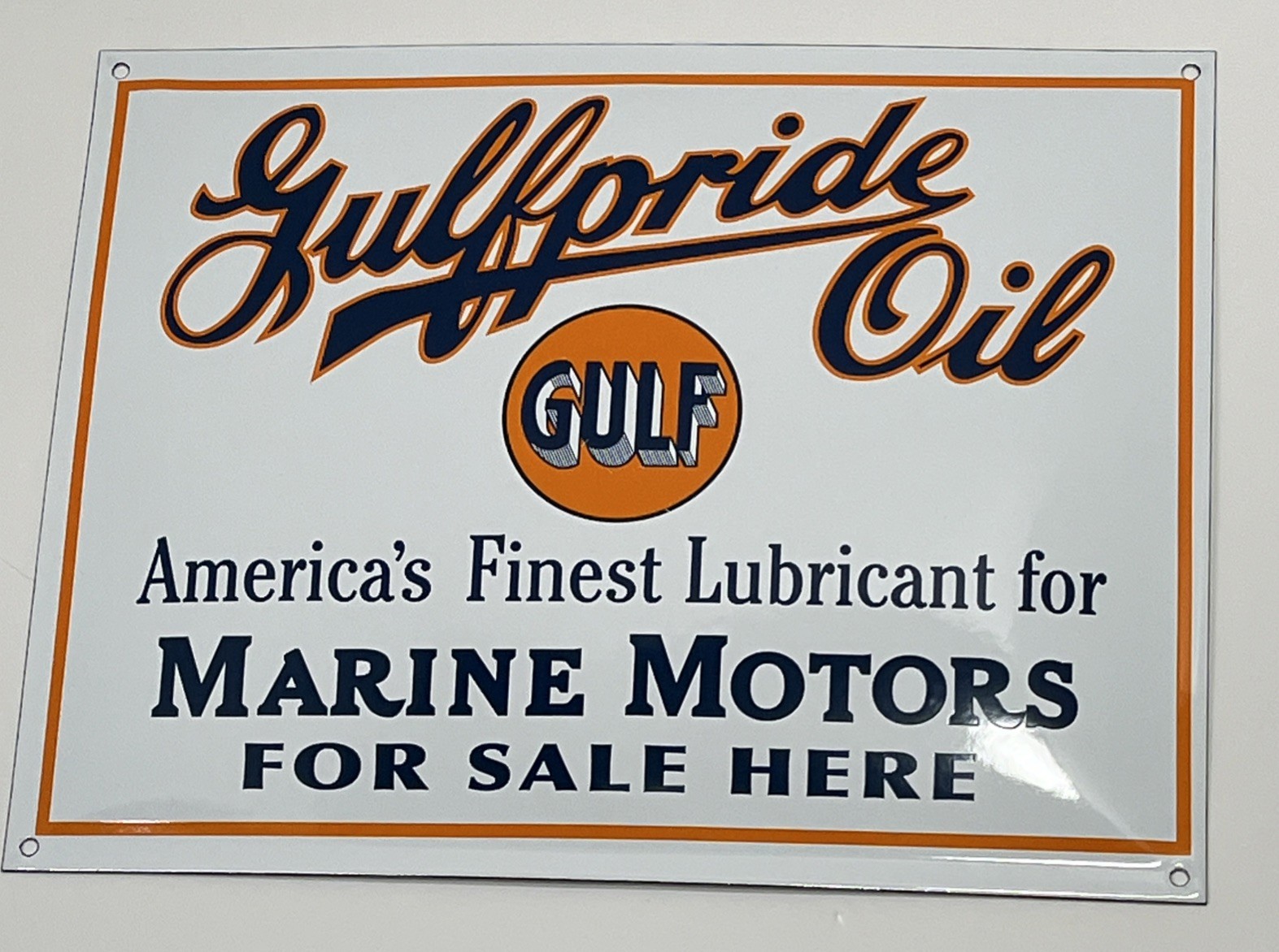 VINTAGE GULF PORCELAIN SIGN OLD GULFPRIDE GASOLINE MARINE BOAT MOTOR OIL GARAGE