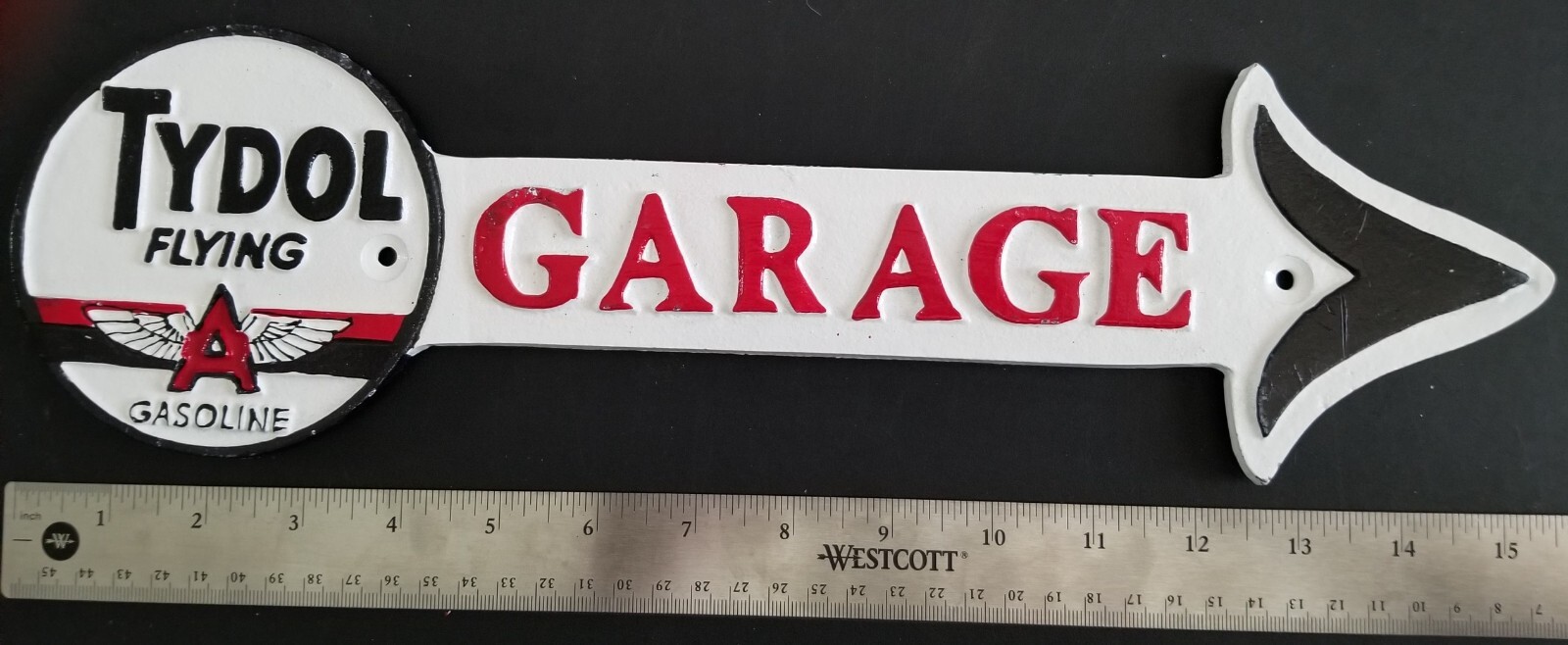 TYDOL FLYING A GASOLINE CAST IRON GARAGE SIGN PETROLIANA ADVERTISING ARROW 15×5