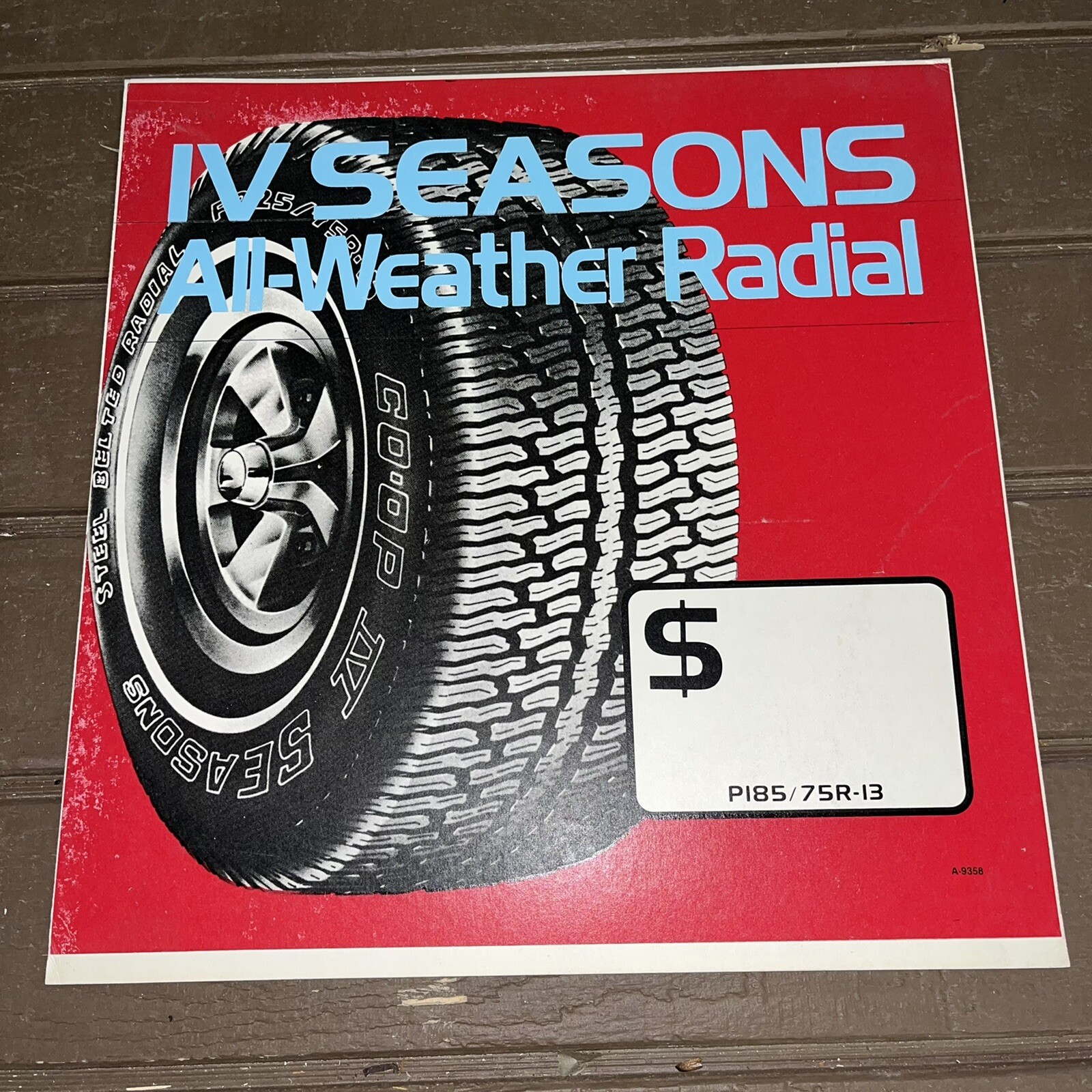 Vintage 4 Seasons All Weather Radial Tires Cardboard Sign Counter Display Tire
