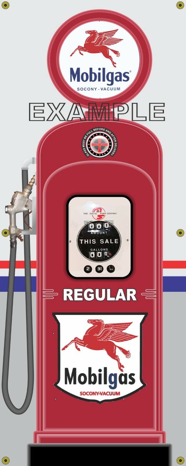 MOBIL GAS PUMP WAYNE 50s STYLE REGULAR PREMIUM OR SET 2 X 5 REMAKE BANNER ART