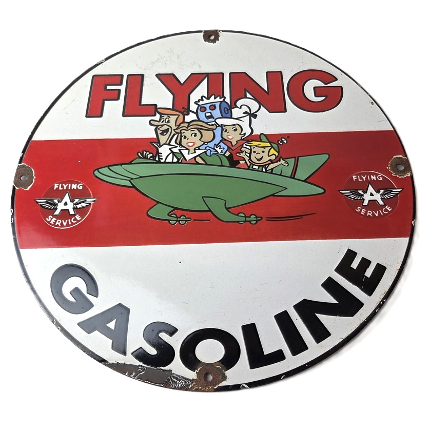 Vintage Flying A Gasoline Sign – The Jetsons Gas Service Station Porcelain Sign