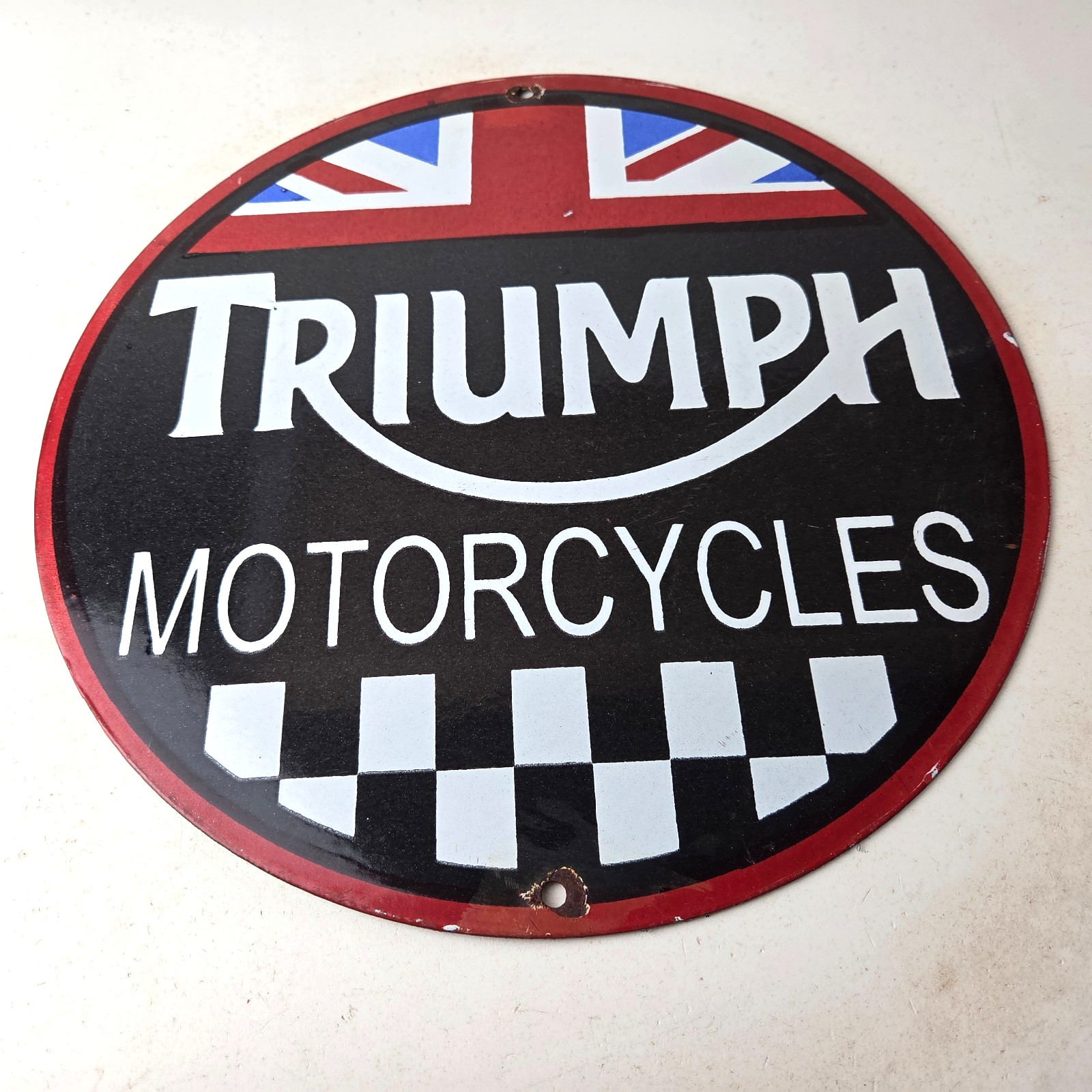 Vintage Triumph Motorcycles Sign – Porcelain Automobiles Mechanic Gas Pump Sign