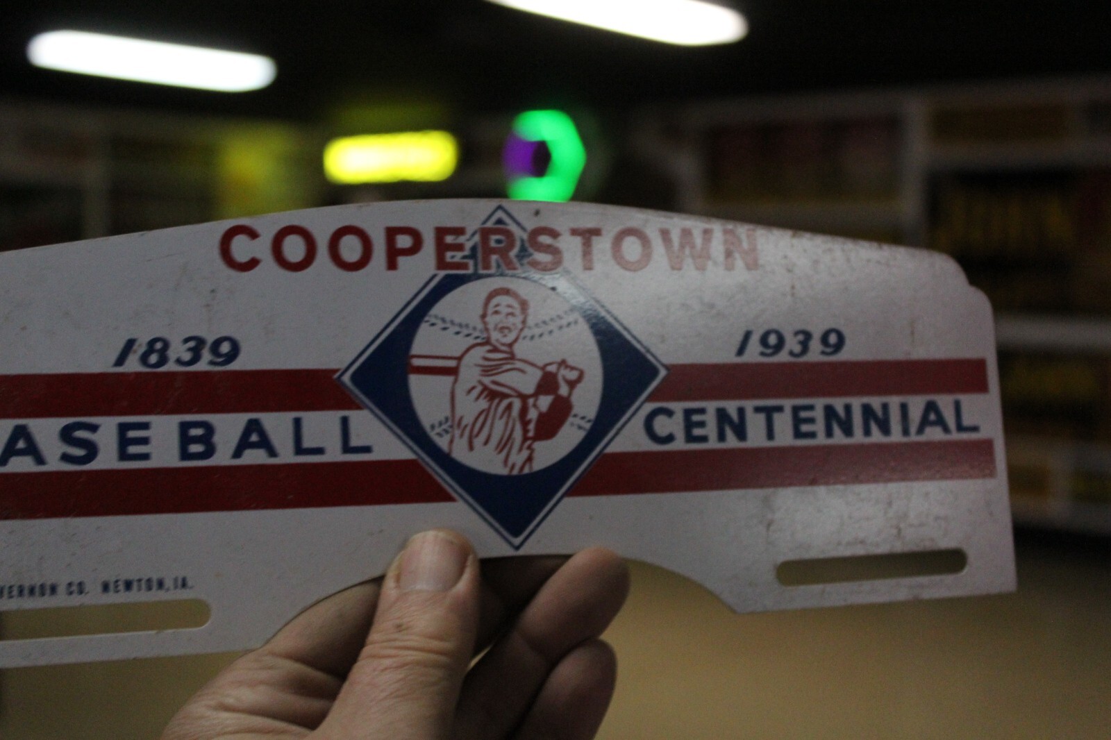 RARE 1939 COOPERSTOWN BASEBALL CENTENNIAL PAINTED METAL TOPPER SIGN BALL GAME