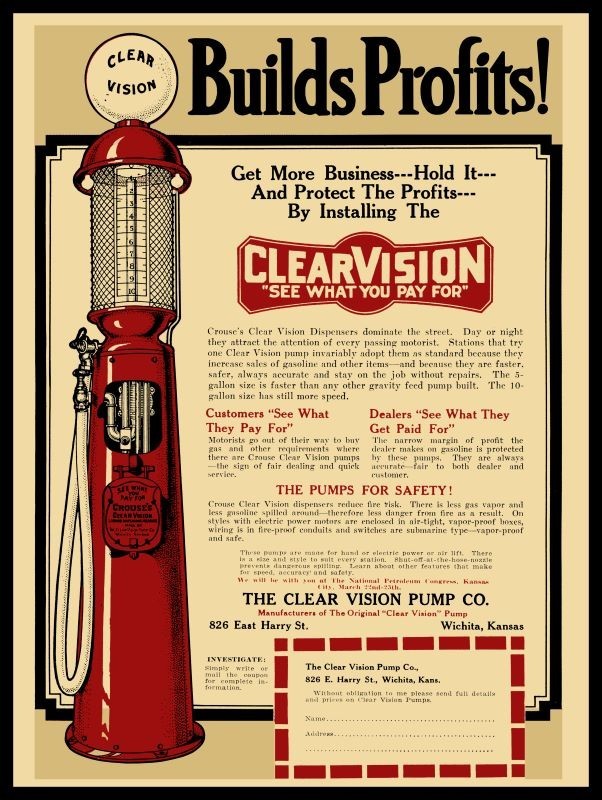 1921 Clear Vision Visible Gas Pump, Wichita KS NEW Sign 24×30″ USA STEEL XL Size