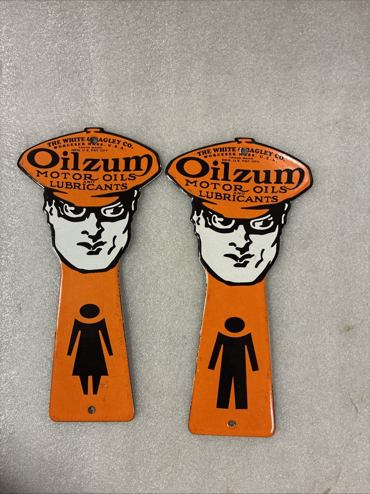 Oilzum Motor Oil Porcelain Advertising Sign 7 1/2 “ Pair Restroom Key Holder