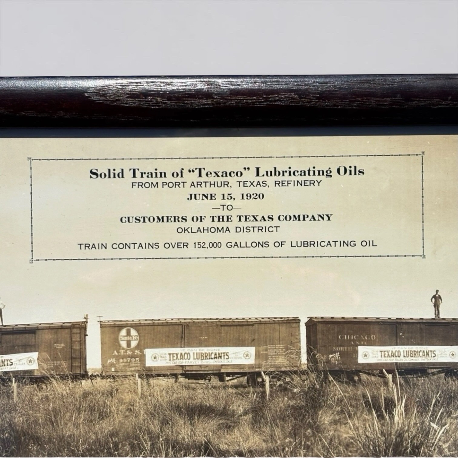 Original Antique Texaco Oil Field Railroad Yardlong Photo Sign Gas Advertising