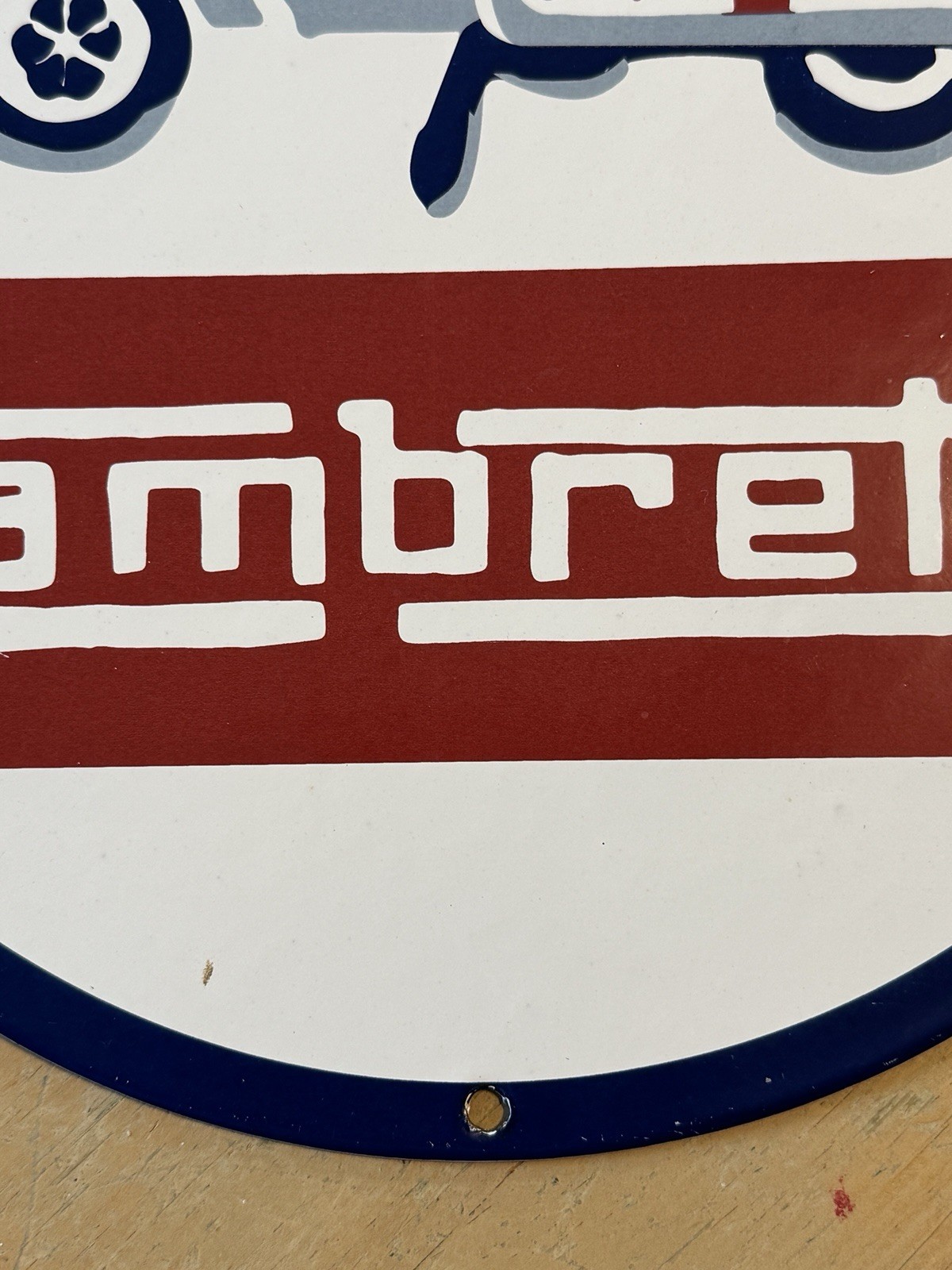 Vtg LAMBRETTA Scooter 12″ Porcelain Sign – Not a cheap tin sign.