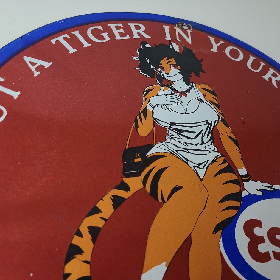 Vintage Esso Gasoline Porcelain Tiger – Gas Service Station Auto Tank Sign