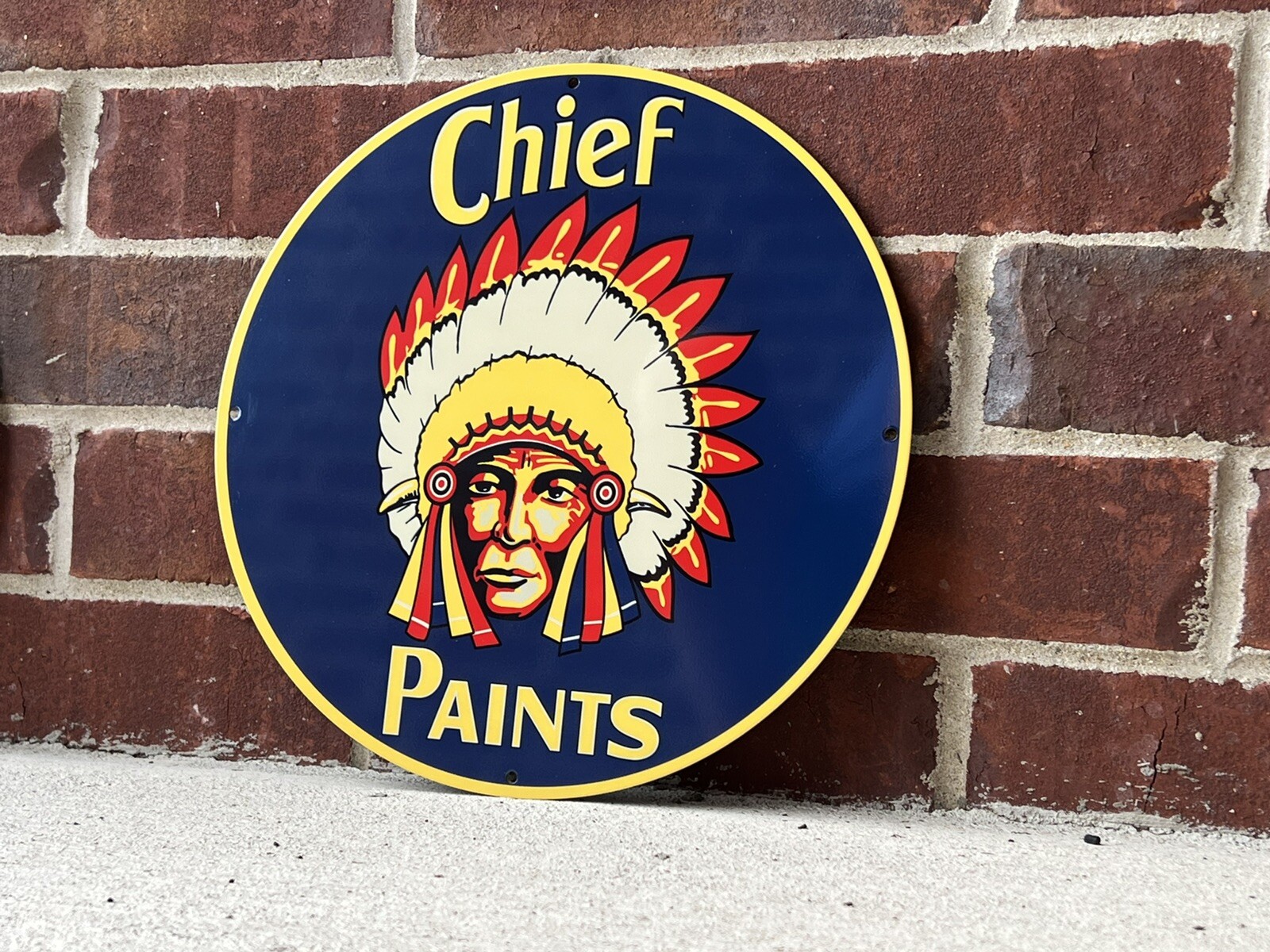 12in Indian Chief Paints Vintage Style Heavy Steel Sign