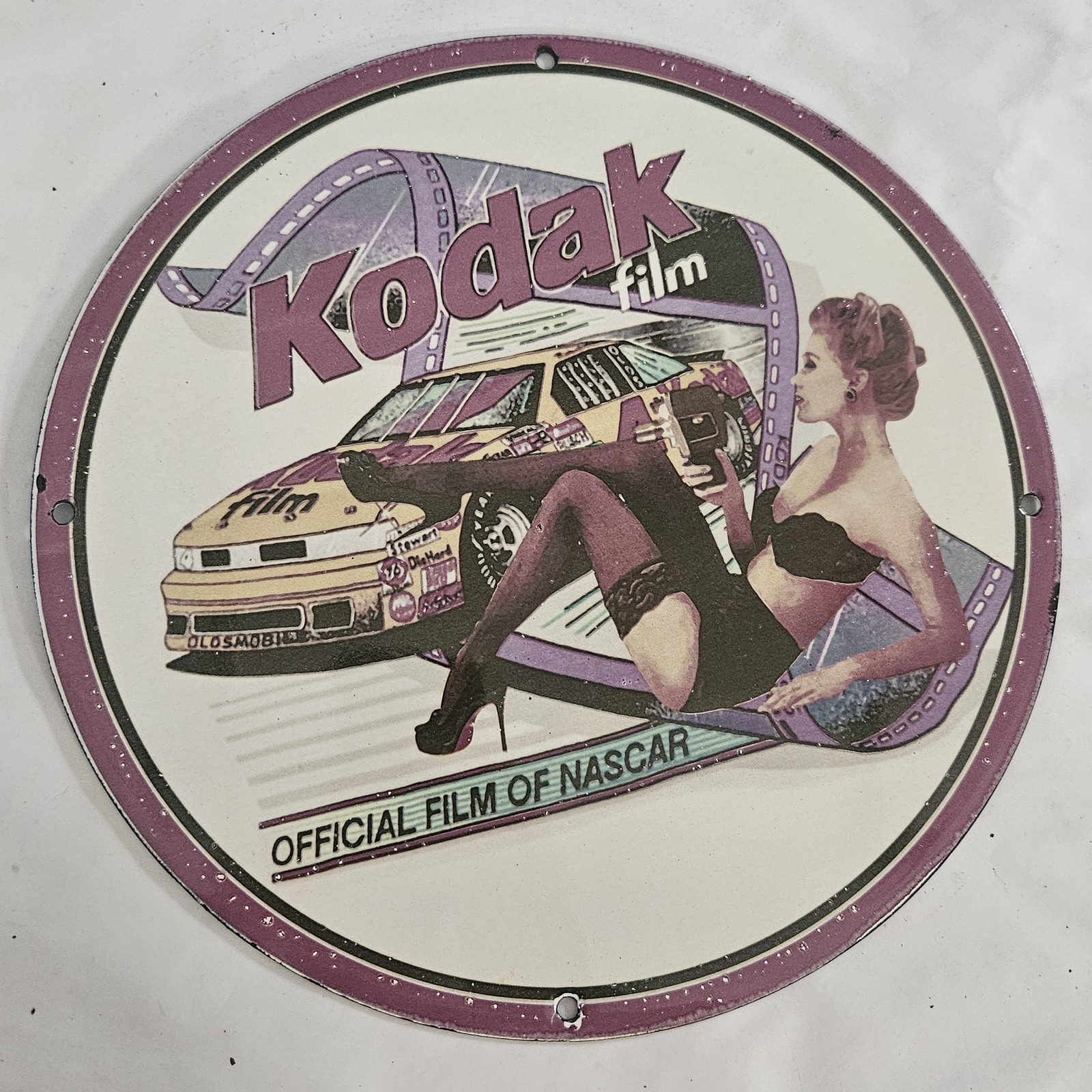Vintage Kodak Film Porcelain Sign – Official Film of NASCAR – Collectible Art