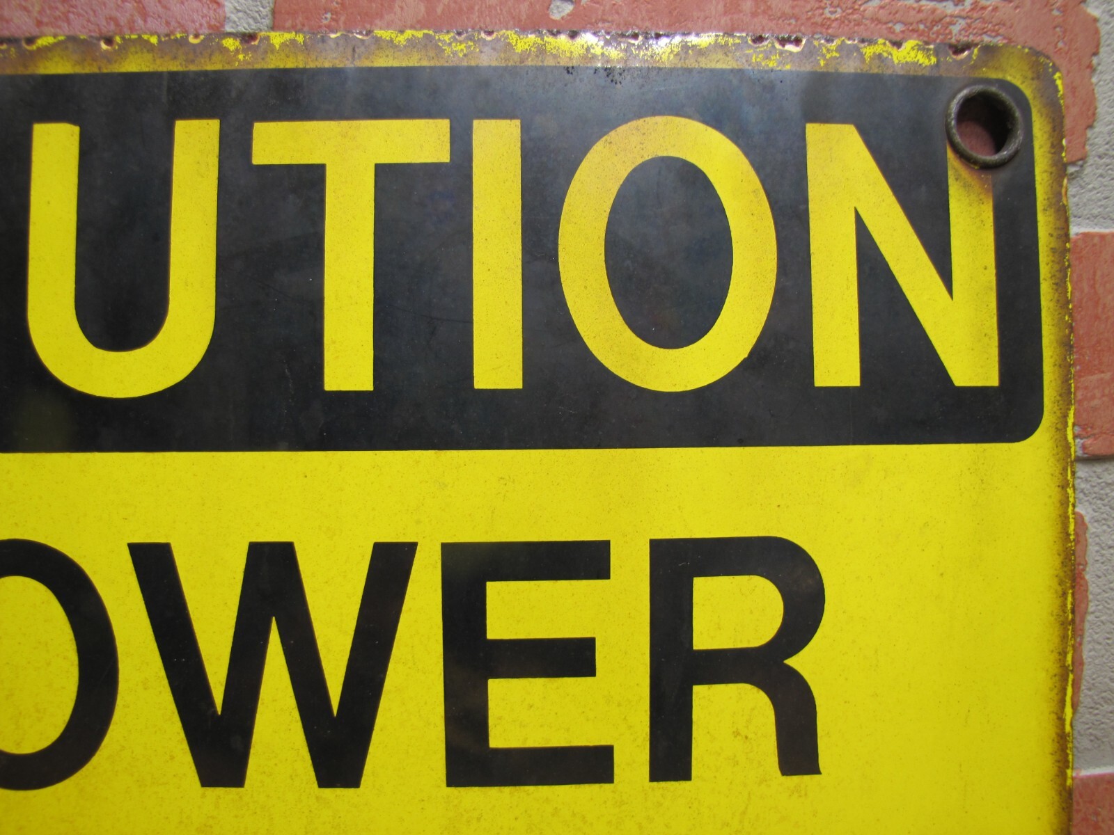 CAUTION LOWER ANTENNA Original Old Porcelain Sign Shop Car Wash Industrial RR