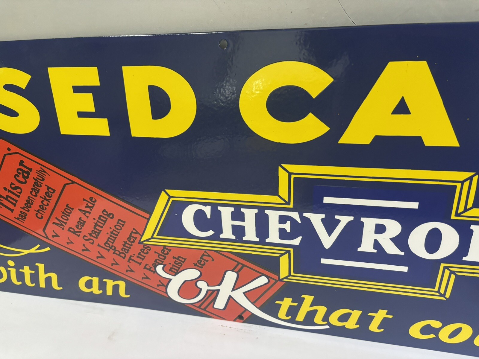 Used Cars Chevrolet Porcelain Enamel Sign 36 x 15 Inches 1 Sided