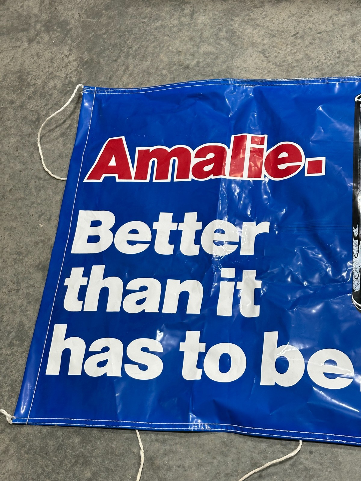 Vtg Amalie Advertising Oil sales Banner oil can graphics 33″ x 72″ collectible