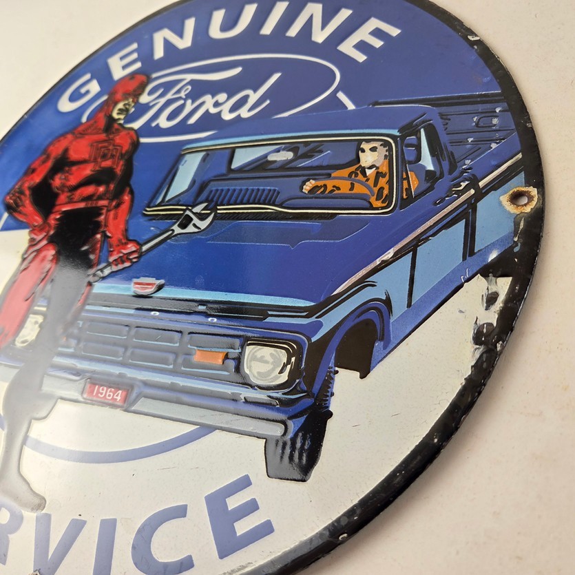 Vintage Ford Sign – Marvel Comic Dare Devil Auto Truck Porcelain Gas Pump Sign