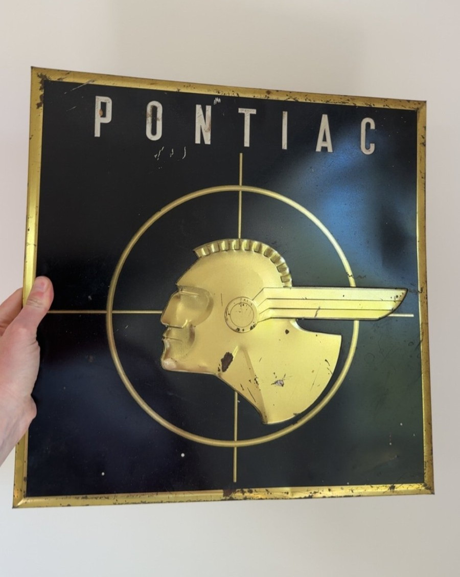 1940s Pontiac Dealer Sign TOC Tin Over Cardboard TAC 9 High Grade Art Deco NICE!