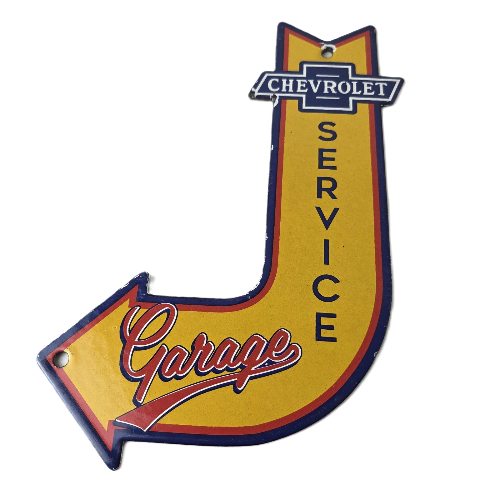 Vintage Chevrolet Sign – Porcelain Service Arrow Gas Oil Pump Chevy Garage Sign