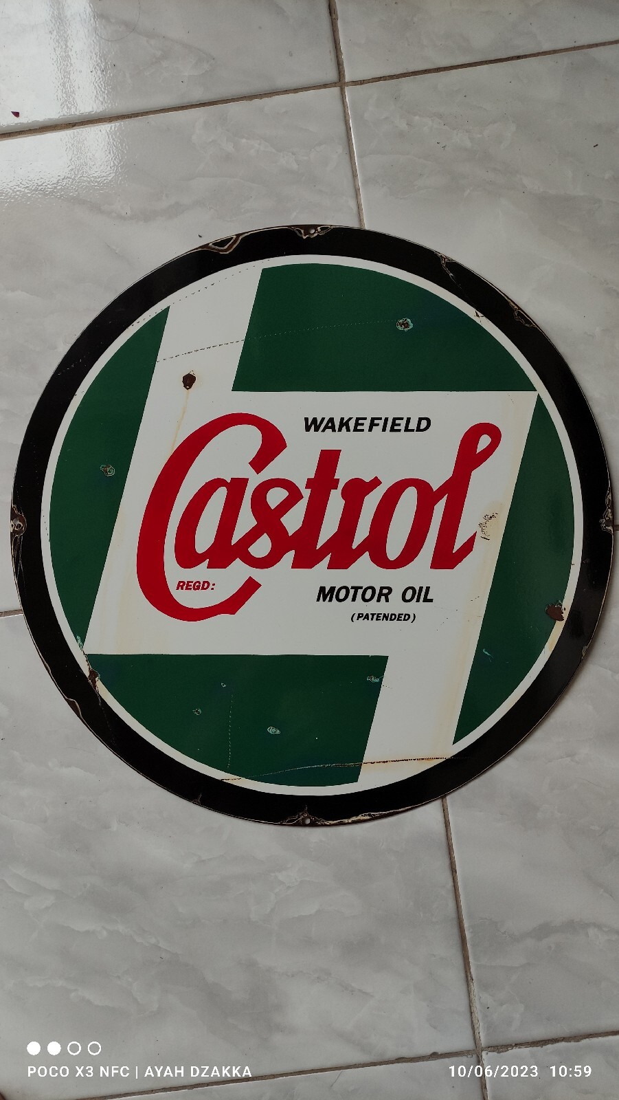 VINTAGE CASTROL MOTOR OIL No PORCELAIN 19″ GAS AUTO SERVICE STATION PUMP SIGN