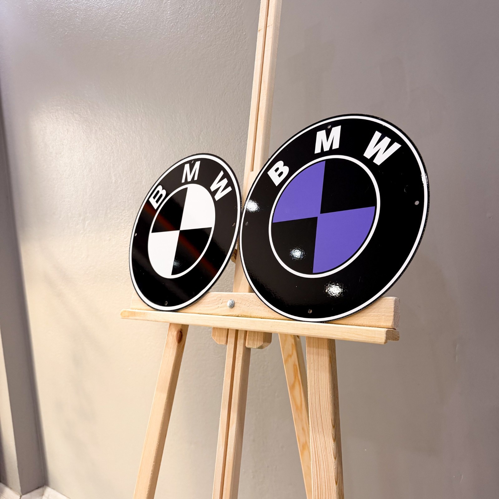 BMW Black & Black Purple Logo Heavy Metal Sign Set – 30 cm (11.8”)