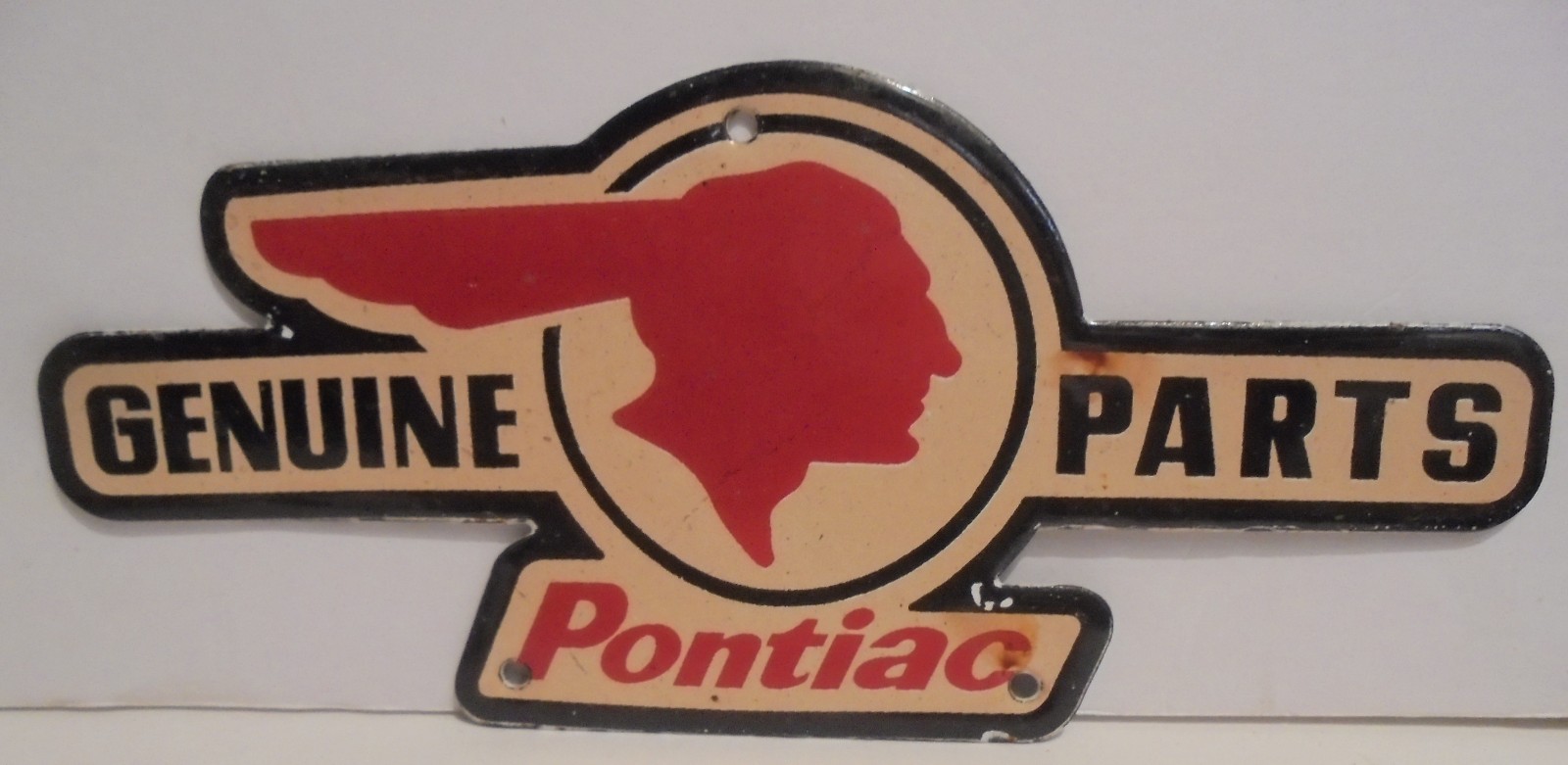 Pontiac Genuine Parts 8” Porcelain Sign Right Facing Indian Head Enamel Dealer