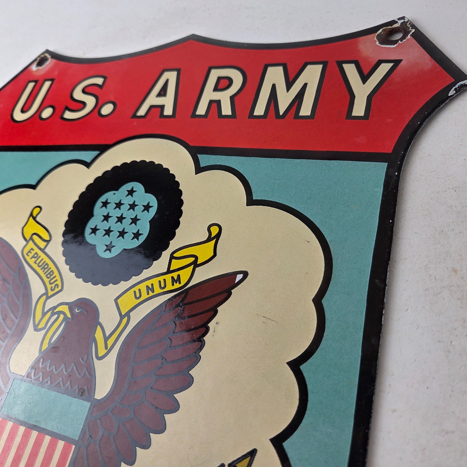 Vintage US Army Sign – Gas Pump American Shield Porcelain Sign