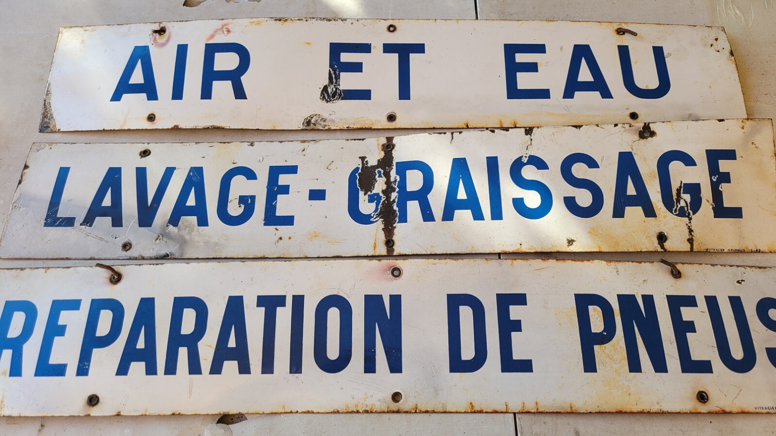 RARE 3 SIGN ORIGINAL ENAMEL 60’s french VITRACIER NEUHAUS 1963 MADE IN FRANCE