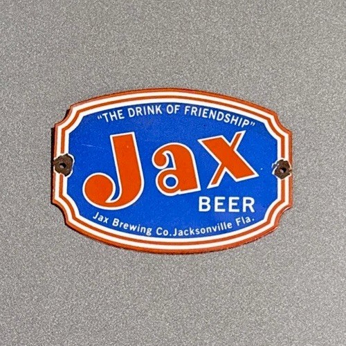 VINTAGE JAX BEER KEG BAR ALCOHOL PORCELAIN SIGN CAR GAS TRUCK MOTORCYCLE