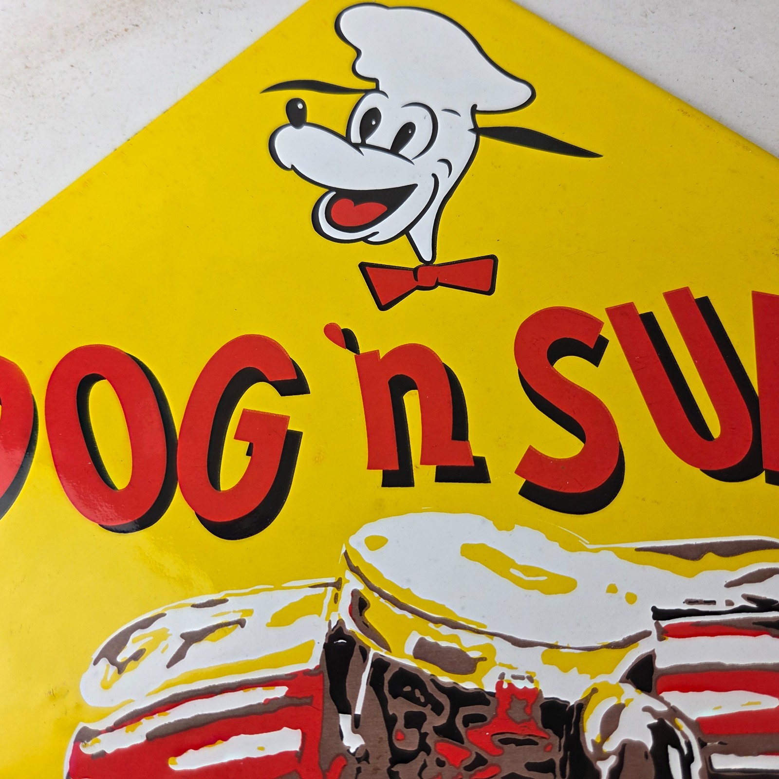 Vintage Dog n Suds Sign – Root Beer Gas Service Station Fast Food Porcelain Sign