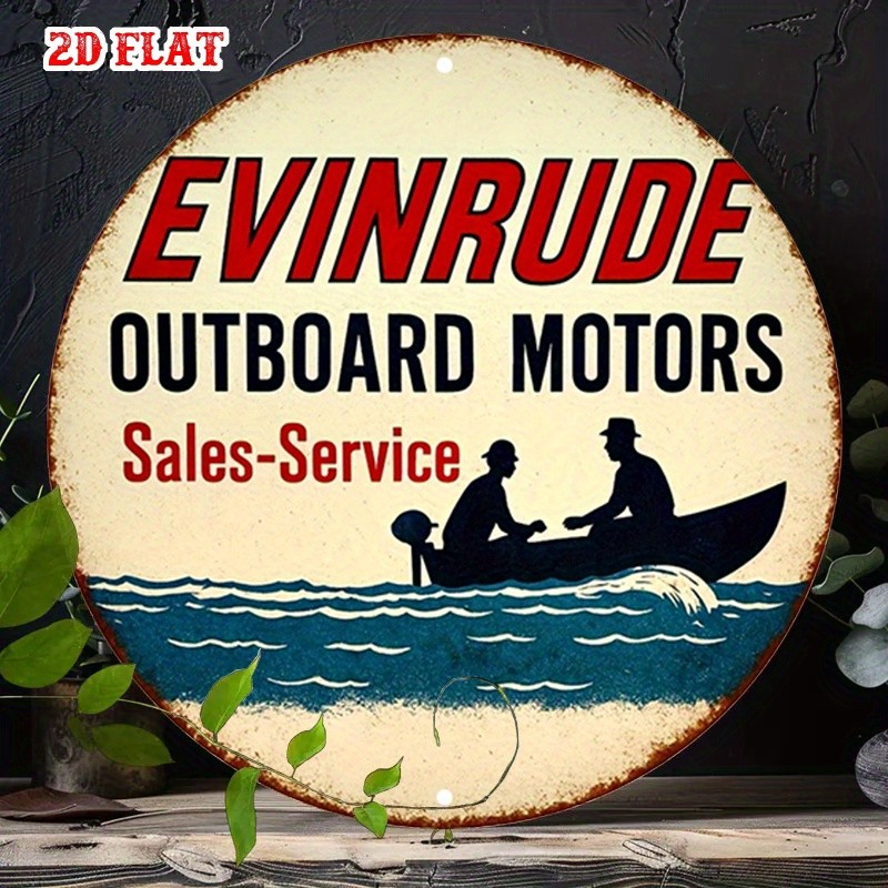 2D Flat, 1pc Vintage Evinrude Outboard Motor Dealership Service Sign – Retro Fis