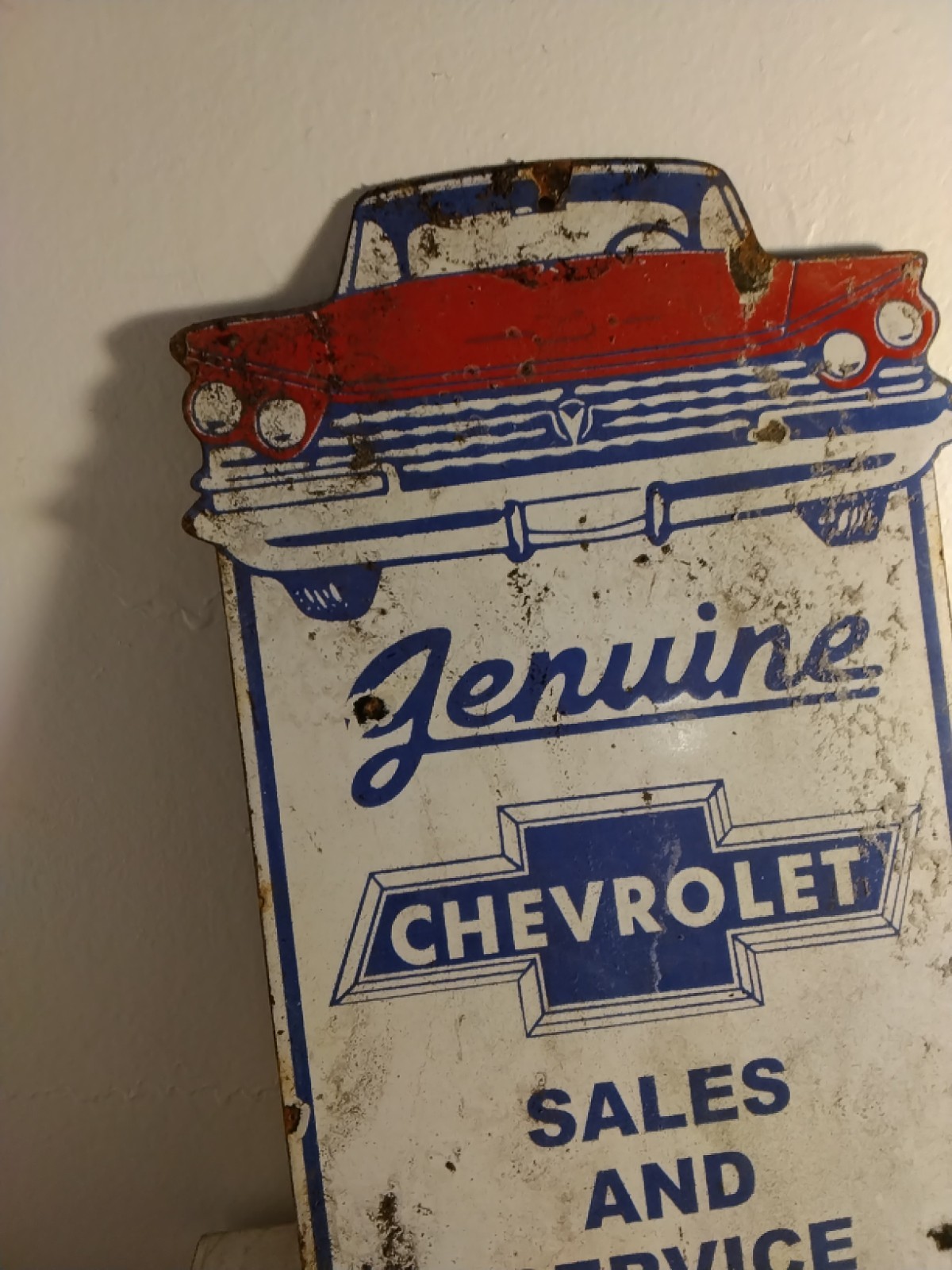 Porcelain Chevy Sign Approx 12″x7.5″ Inches Over Steel Service Station Garage