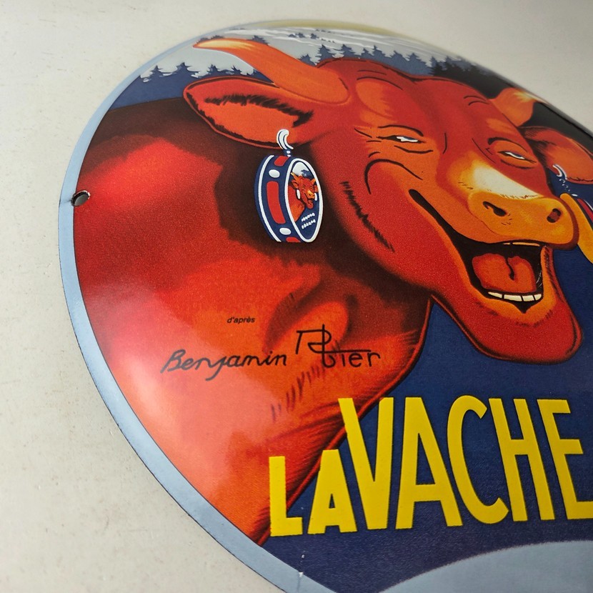 Vintage LaVache Qui Rit Porcelain Sign – Dairy Cow Milk Service Gas Pump Sign