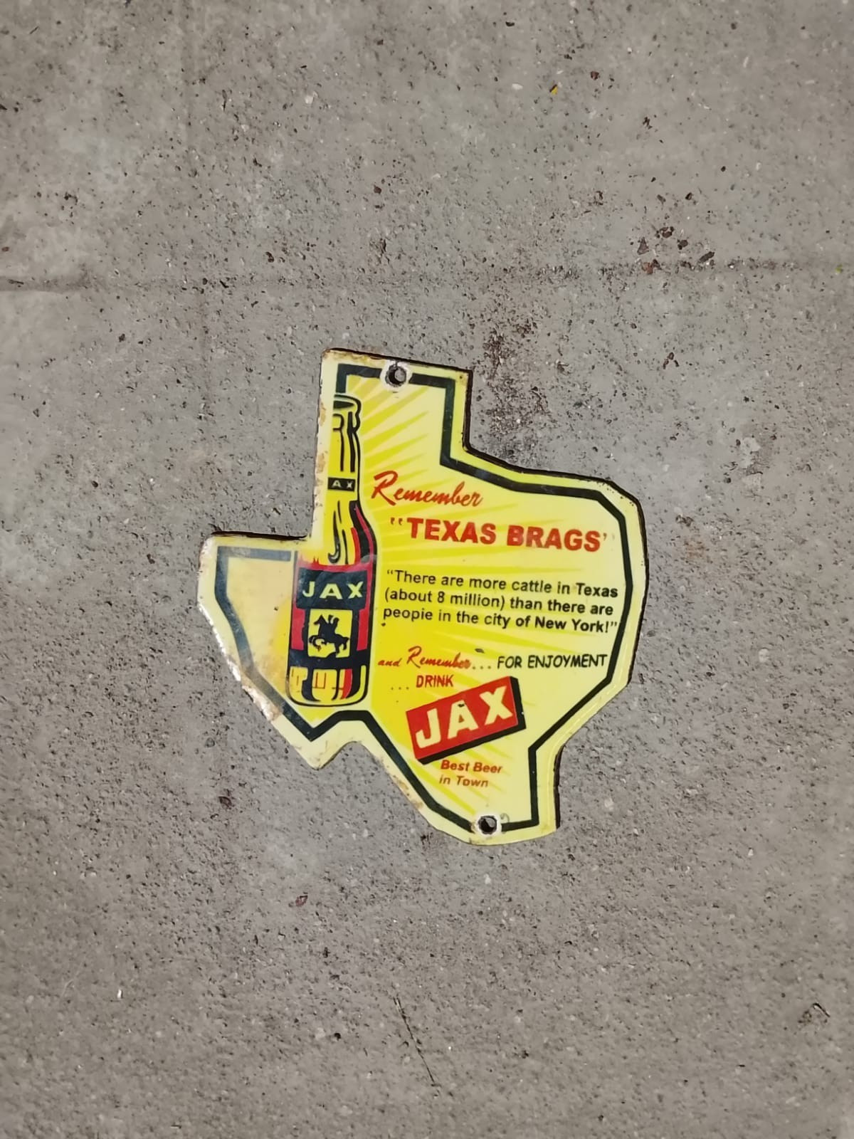 PORCELAIN JAX ENAMEL SIGN 8X5 INCHES