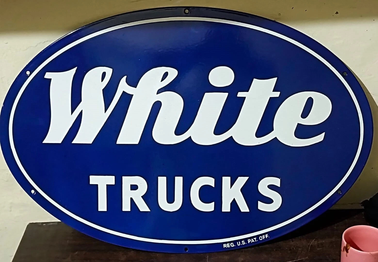 White Truck Porcelain Enamal Heavy Metal 24×16 inches Single Side ST