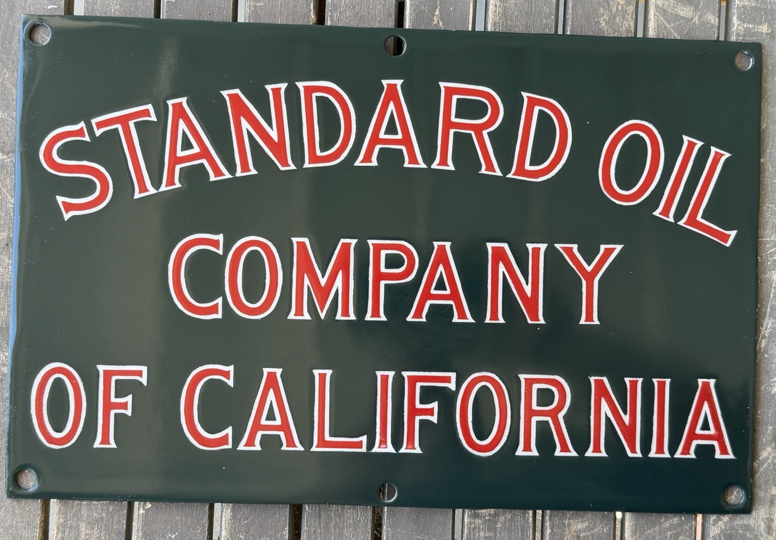 Rare Standard Oil of California Red Crown SSP Porcelain Truck Door Plate 9”x14”
