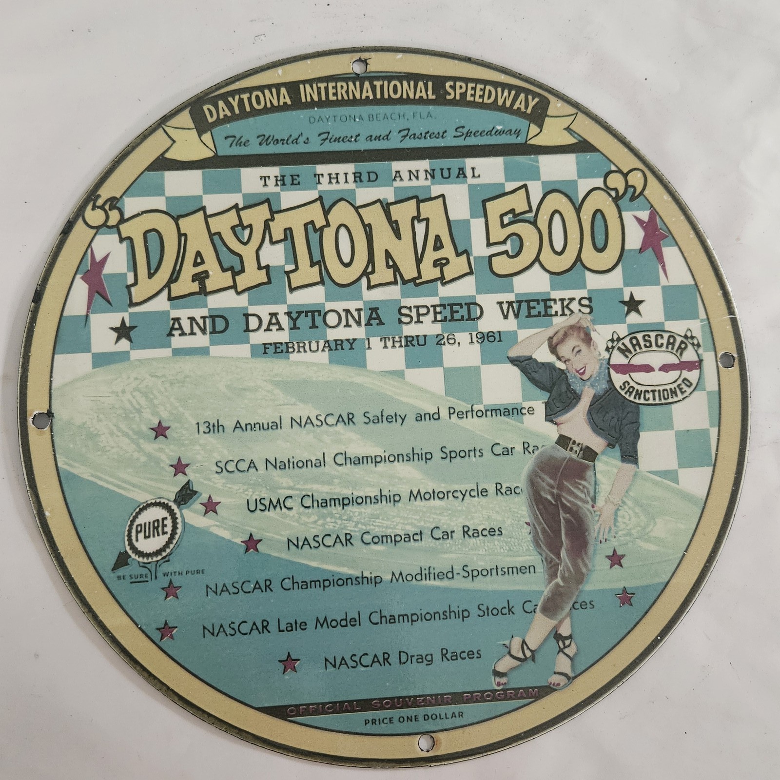 Vintage Daytona 500 Porcelain Sign – 1961 NASCAR Memorabilia for Collectors