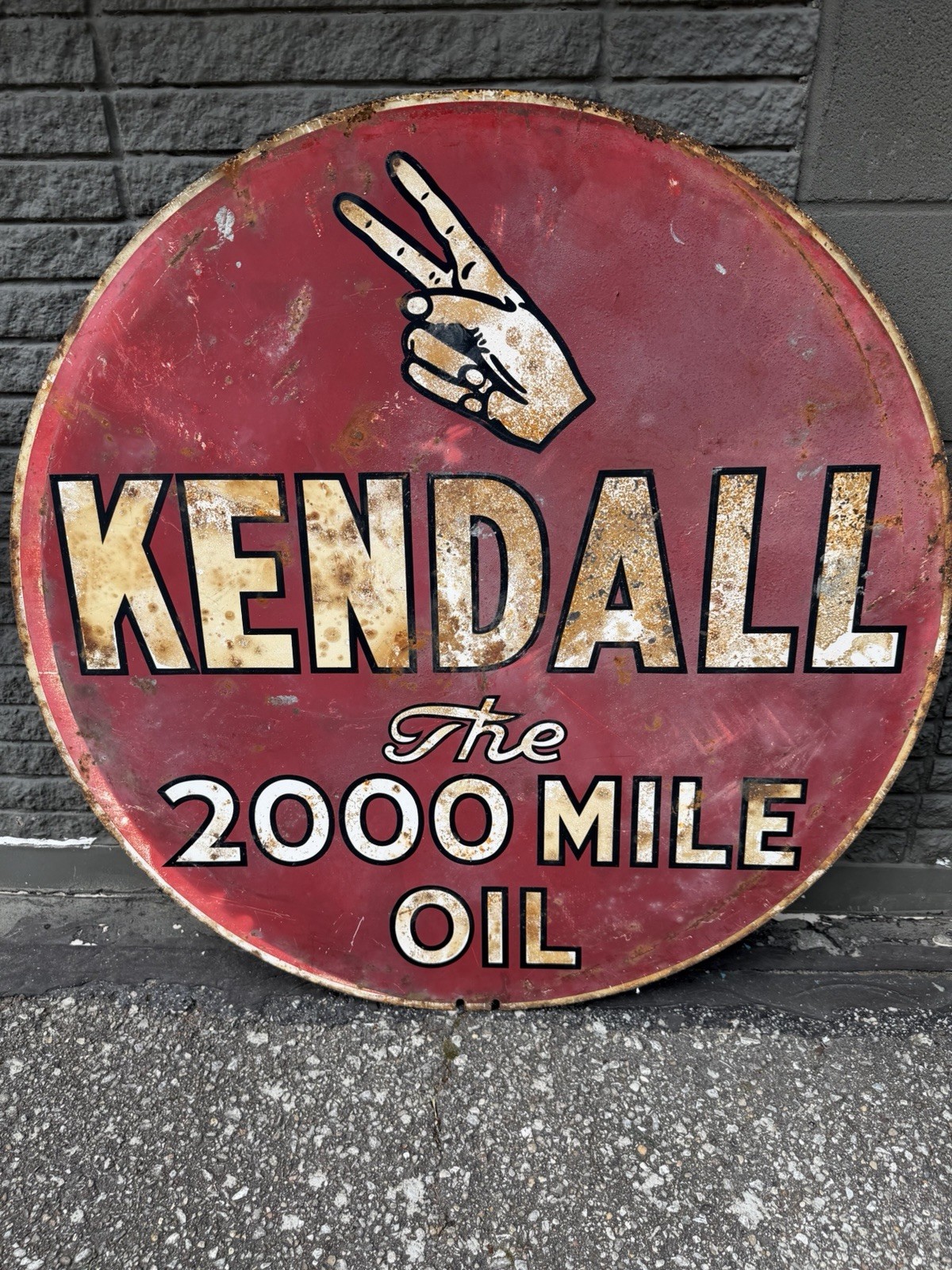 VINTAGE 36 inch Kendall Oil 2000 Mile Sign-Circa 1940’s ⚡️⚡️⚡️