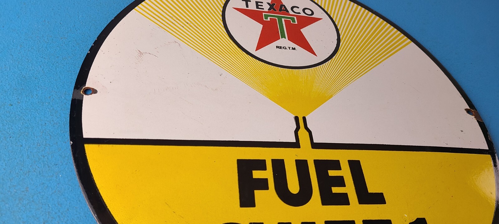 Vintage Texaco Gasoline Sign – 12″ Fuel Chief 1 Gas Pump Plate Porcelain Sign