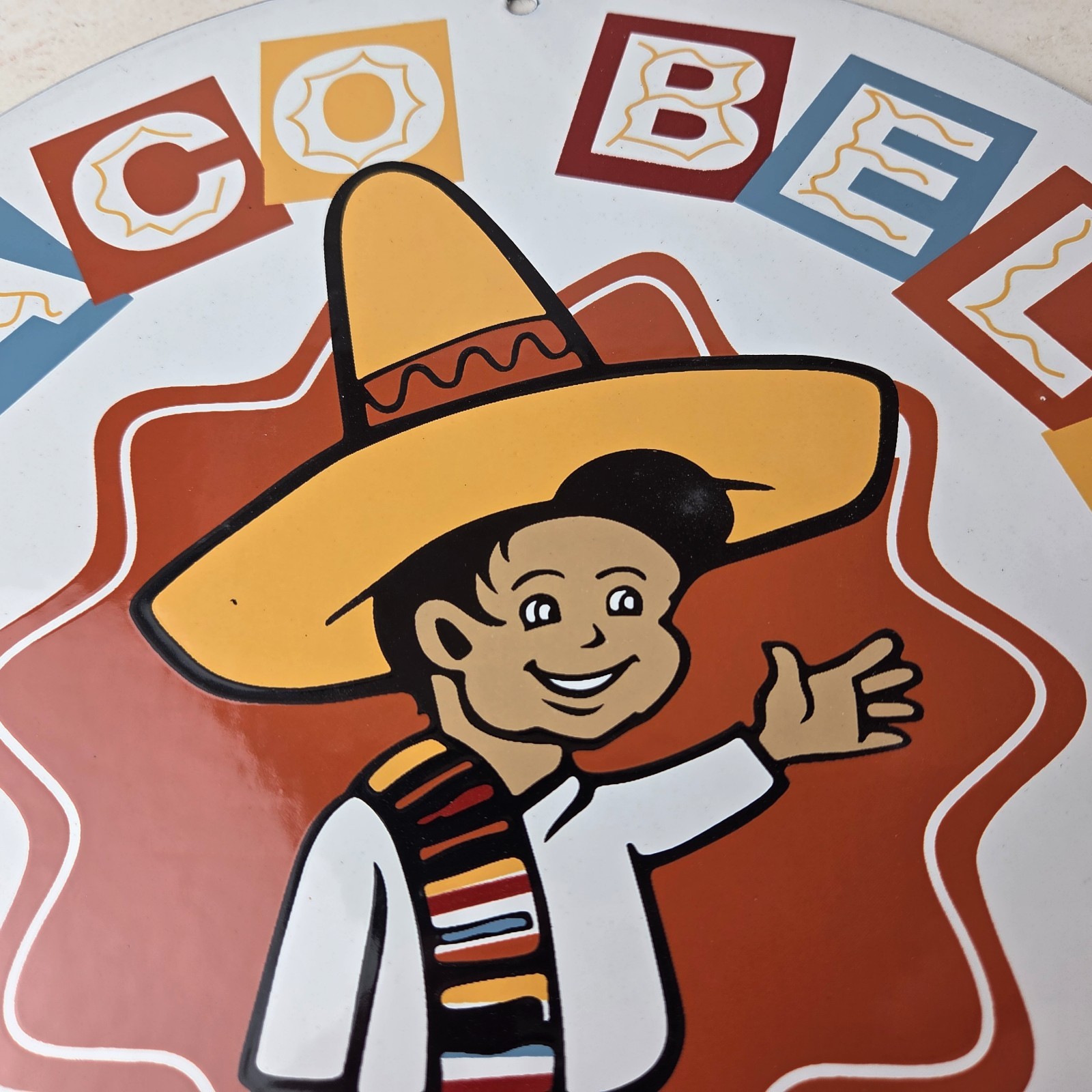 Vintage Taco Bell Sign – Porcelain Restaurant Fast Food Diner Gas Pump Sign