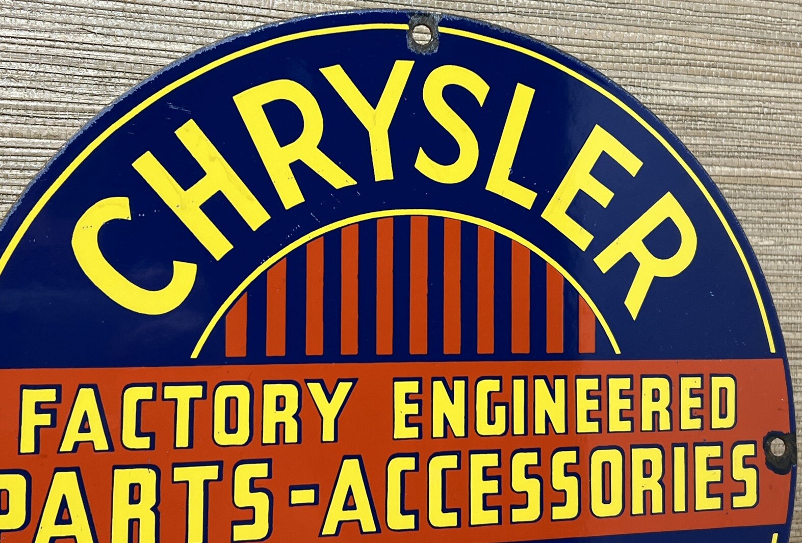 VINTAGE CHRYSLER PORCELAIN SIGN GENERAL MOTORS DEALERSHIP GAS OIL PLYMOUTH MOPAR
