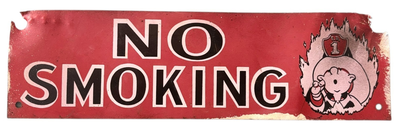 NO SMOKING Tin Sign – Industrial Fire Safety Sign, Thin Metal, Original paint