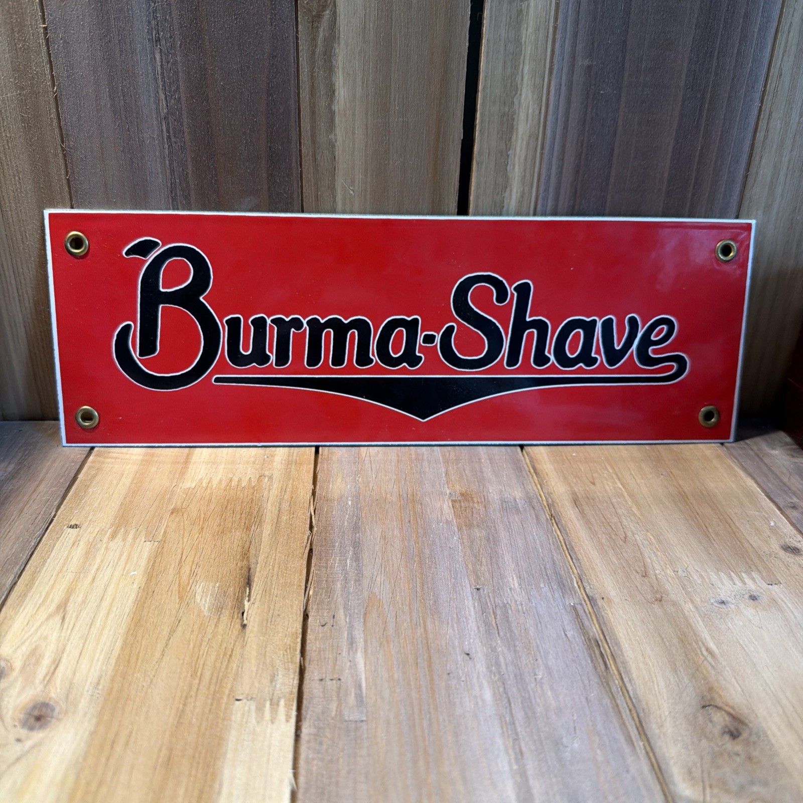 VINTAGE BURMA SHAVE PORCELAIN SIGN GAS OIL SHAVING CREAM GILLETTE MACH 3 RAZOR