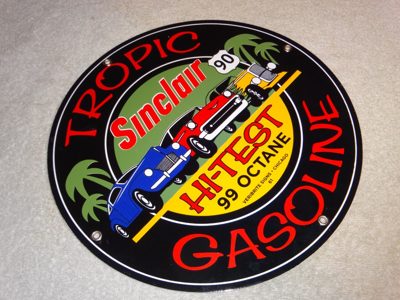 VINTAGE 1961 SINCLAIR TROPIC GASOLINE 11 3/4″ PORCELAIN METAL VERIBRITE SIGN CHI