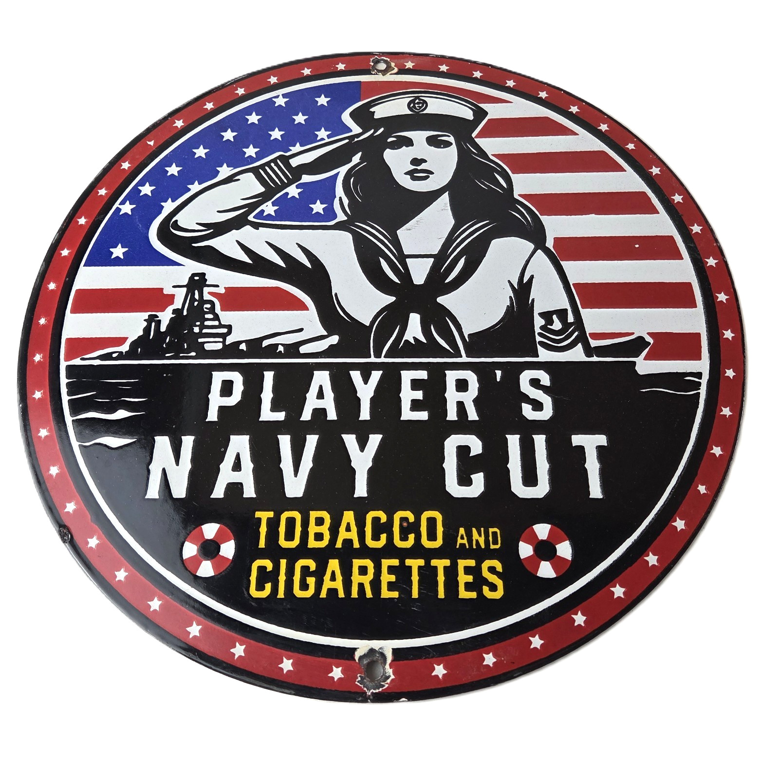 Vintage Player’s Navy Cut Tobacco Porcelain Sign – Sailor Pin Up Sign