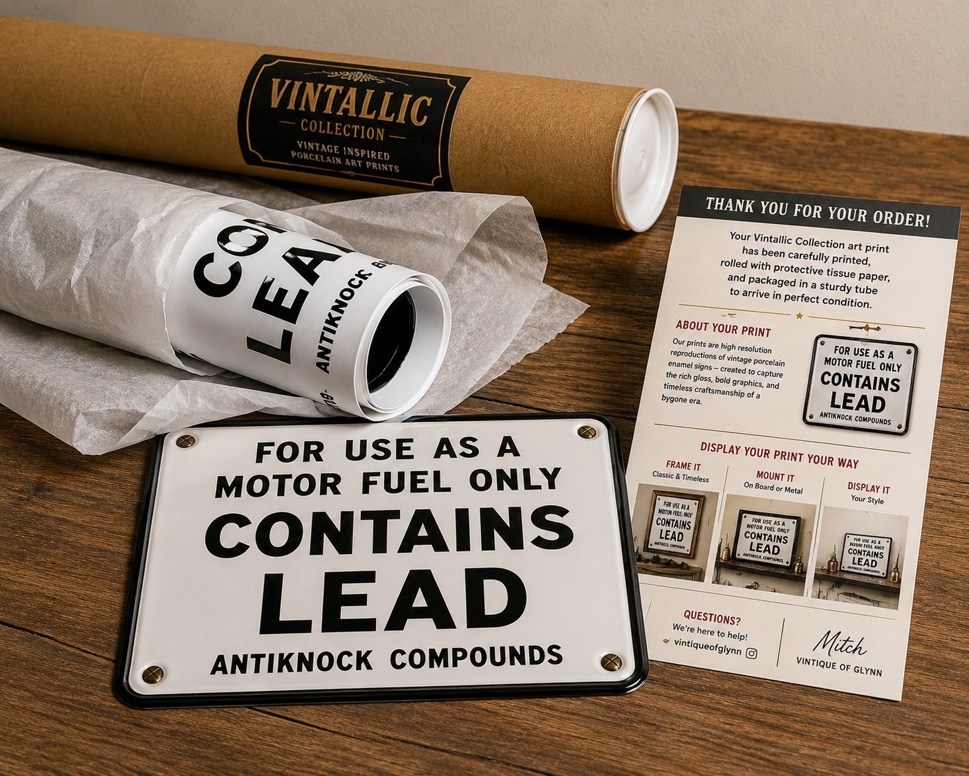 Vintage Contains Lead Gas Pump Sign Print | Porcelain Enamel Wall Art | 18×24…