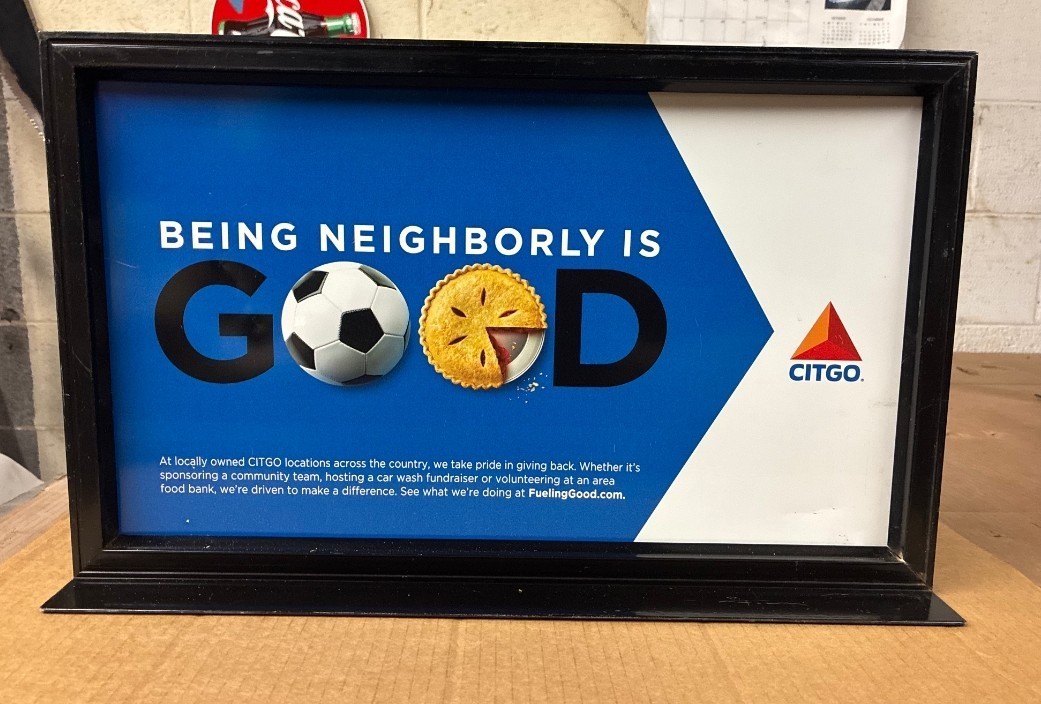 CITGO Double Sided Tin Gas Station Sign Gas Pump Globe Topper w/ Frame